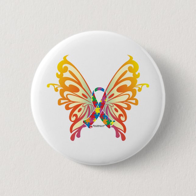 Autism Ribbon Butterfly 6 Cm Round Badge (Front)