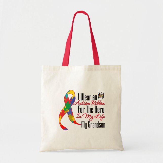Autism Ribbon Hero in My Life My Grandson Tote Bag (Front)