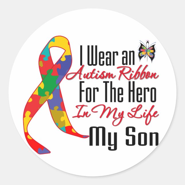 Autism Ribbon Hero in My Life My Son Classic Round Sticker (Front)