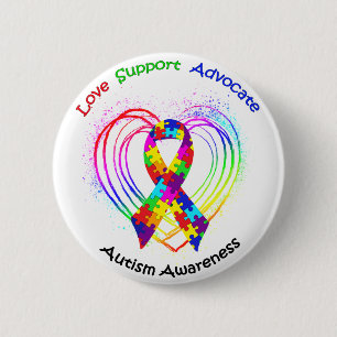 Autism Ribbon on Heart: 6 Cm Round Badge