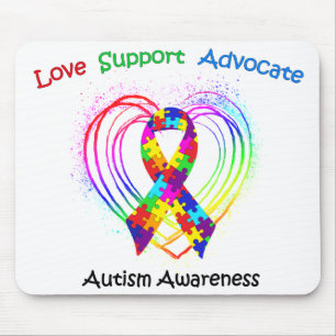 Autism Ribbon on Heart Mouse Mat