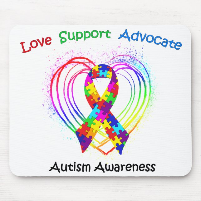 Autism Ribbon on Heart Mouse Mat (Front)