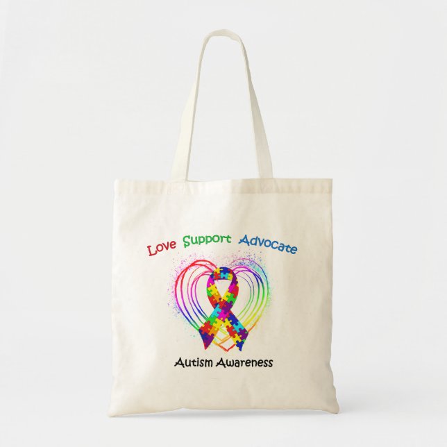 Autism Ribbon on Heart Tote Bag (Front)