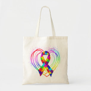 Autism Ribbon on Heart: Tote Bag