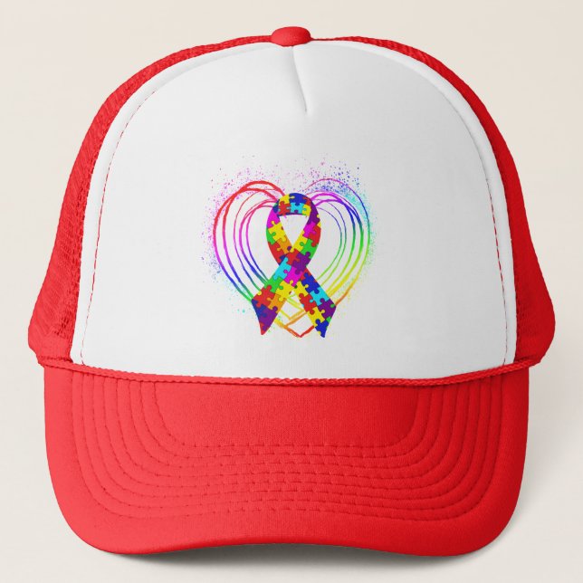 Autism Ribbon on Heart: Trucker Hat (Front)