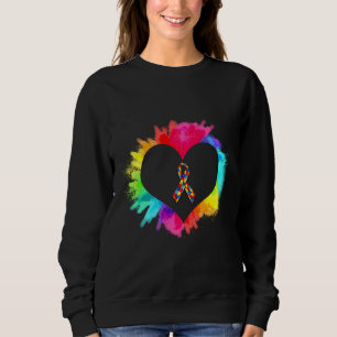 Autism Ribbon Rainbow Paint Splatter Heart Autism Sweatshirt