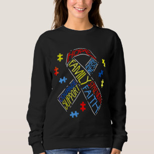 Autism Ribbon Words Awareness Puzzle Support Autis Sweatshirt
