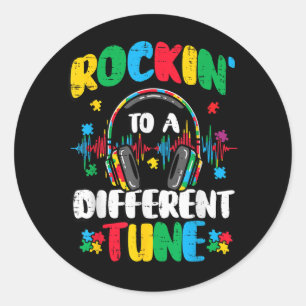 Autism Rockin Different Tune ASD Awareness Boys Classic Round Sticker
