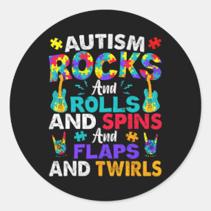 Autism Rocks And Rolls And Spins Autism Awareness  Classic Round Sticker
