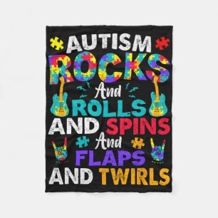Autism Rocks And Rolls And Spins Autism Awareness Fleece Blanket