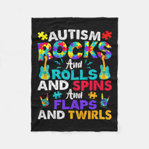Autism Rocks And Rolls Fun Autism Awareness Month Fleece Blanket