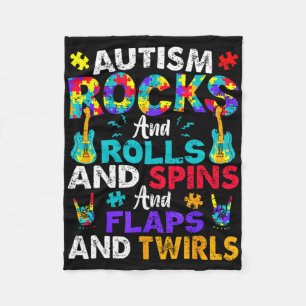Autism Rocks And Rolls Funny Autism Awareness Mont Fleece Blanket