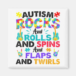 Autism Rocks And Rolls Funny Autism Awareness Mont Magnet