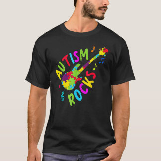 Autism Rocks Autism Awareness Guitar Puzzle Pieces T-Shirt