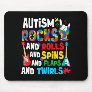 Autism rocks rolls spins flaps autism awareness mouse mat