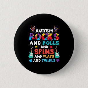 Autism Rocks Rolls Spins Flaps Awareness Boys Kids 6 Cm Round Badge