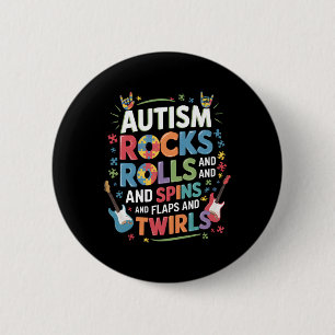 Autism Rocks Rolls Spins Flaps Awareness Boys Kids 6 Cm Round Badge