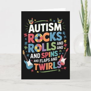 Autism Rocks Rolls Spins Flaps Awareness Boys Kids Card