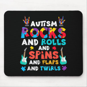 Autism Rocks Rolls Spins Flaps Awareness Boys Kids Mouse Mat