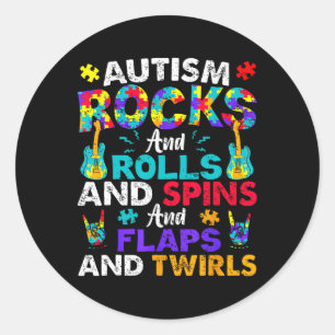 Autism Rocks Rolls Spins Flaps Awareness Kids Wome Classic Round Sticker