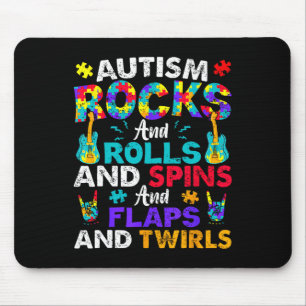 Autism Rocks Rolls Spins Flaps Awareness Kids Wome Mouse Mat