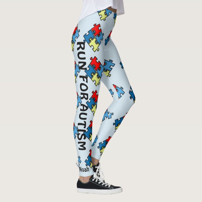 Autism Running Leggings Puzzle Blue Pants Warrior (Right)