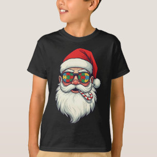 Autism Santa Claus Candy Cane Christmas Womens Men T-Shirt