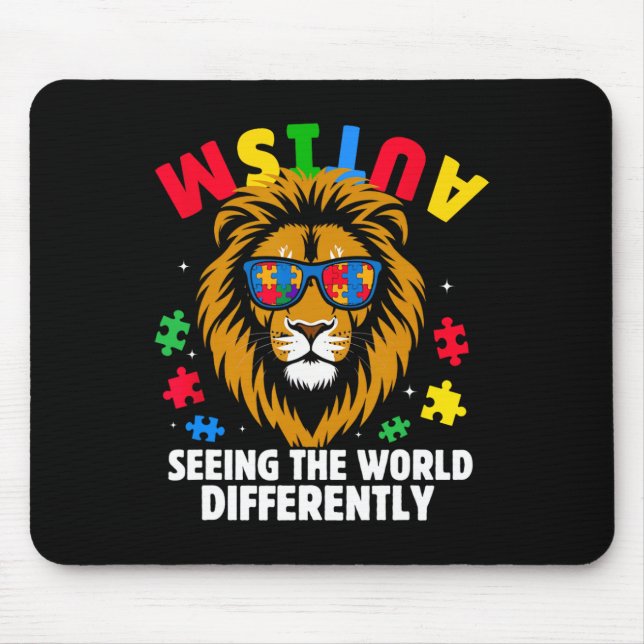 Autism Seeing The World Differently Awareness Lion Mouse Mat (Front)