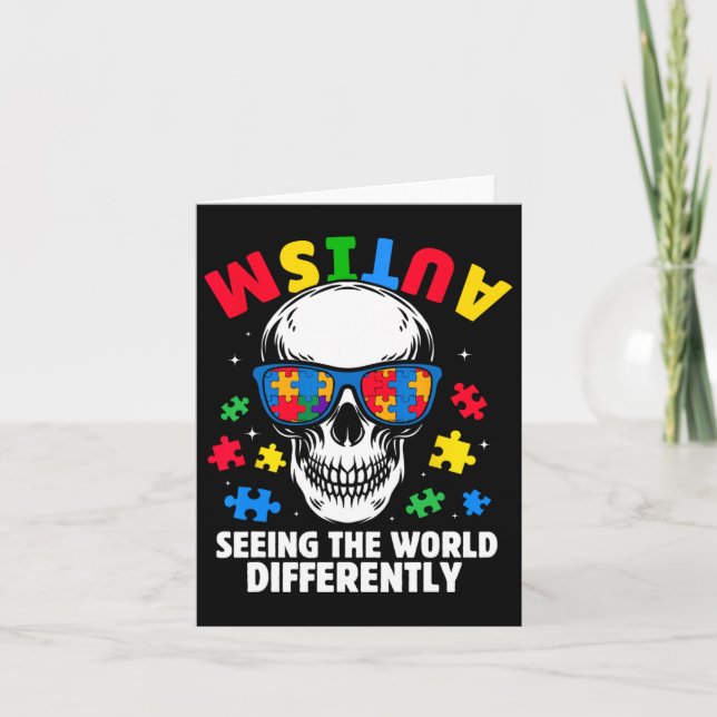 Autism Seeing The World Differently Awareness Skul Card (Front)