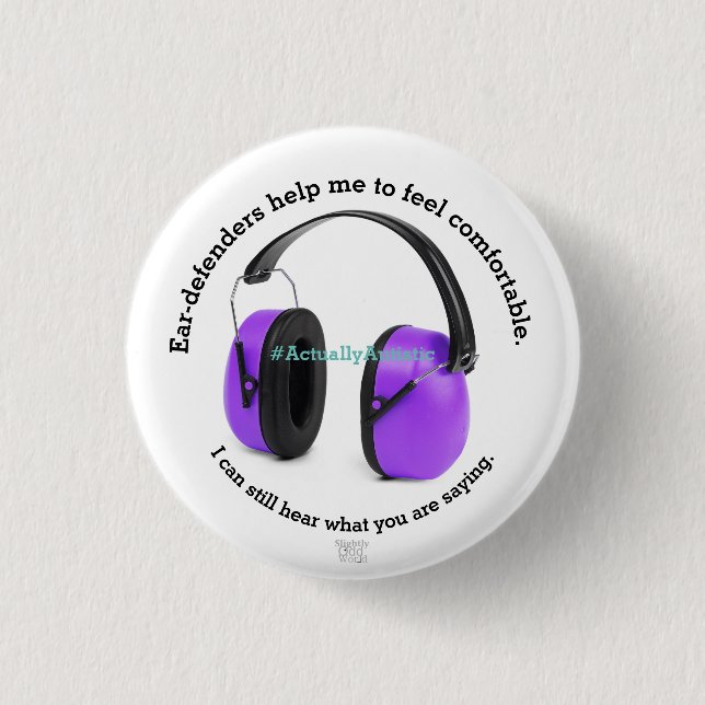Autism/ Sensory Ear-defenders Awareness- Purple 3 Cm Round Badge (Front)
