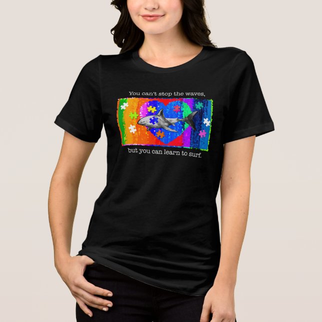 Autism Shark WOMANS BLACK Tri-Blend Shirt (Front)