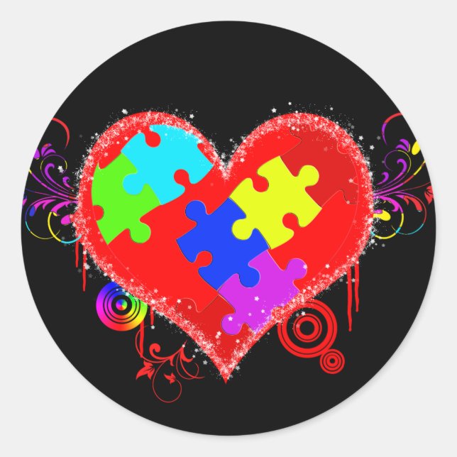 Autism Shining Heart Classic Round Sticker (Front)