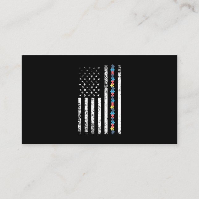 Autism Shirt American Flag Puzzle Business Card (Front)