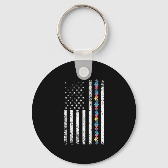 Autism Shirt American Flag Puzzle Key Ring (Front)