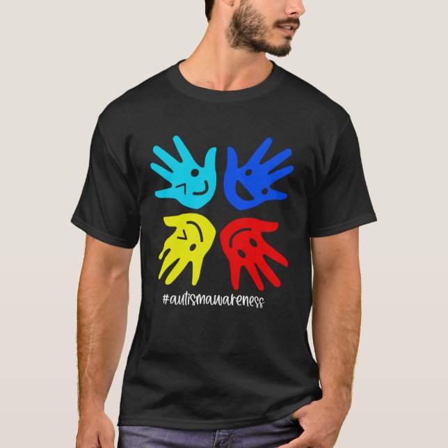 Autism Sign Hand Smile Face Autistic Child Autism  T-Shirt (Front)