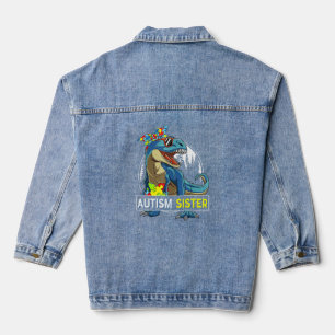 Autism Sister Dinosaur Leopard Headband Autism Awa Denim Jacket
