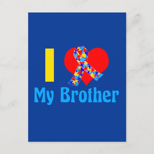 Autism Sister I Love My Brother Blue Awareness Postcard (Front)