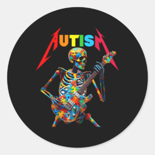 Autism Skeleton Guitar Player Rock Music Autism Aw Classic Round Sticker