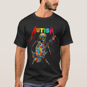 Autism Skeleton Guitar Player Rock Music Autism Aw T-Shirt