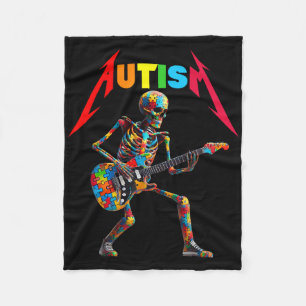 Autism Skeleton Guitar Rock Music Lover Autism Awa Fleece Blanket