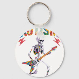 Autism Skeleton Guitar Rock Music Lover Autism Awa Key Ring
