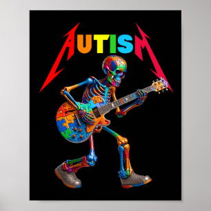 Autism Skeleton Guitar Rock Puzzle Music Autism Aw Poster