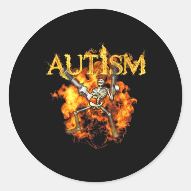 Autism Skeleton Guns Funny Fire Bones Spooky  Classic Round Sticker (Front)