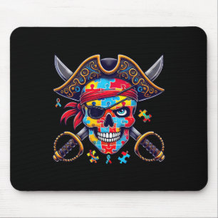 Autism Skeleton Pirate Skull Halloween Mens Womens Mouse Mat