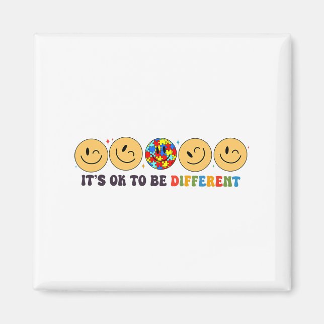 Autism Smile Face It's Ok To Be Different Funny Au Magnet (Front)