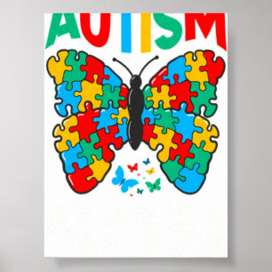 Autism Son Butterfly Awareness Puzzle Piece Ribbo Poster