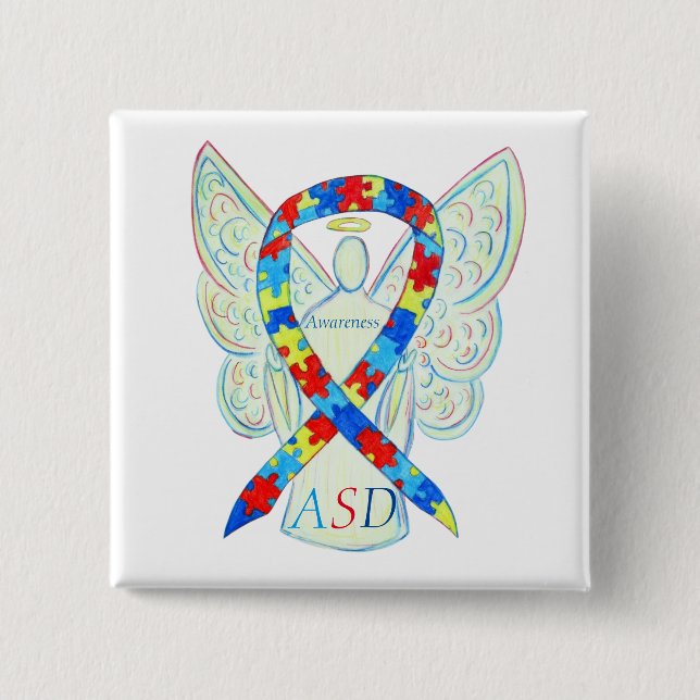 Autism Spectrum Disorder Angel Puzzle Ribbon Pin (Front)