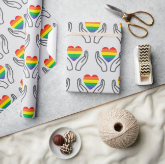 Autism Spectrum Supporting Hands Rainbow Hearts Wrapping Paper