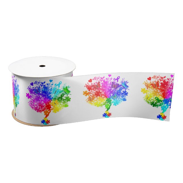 Autism Spectrum Trees Satin Ribbon (Spool)