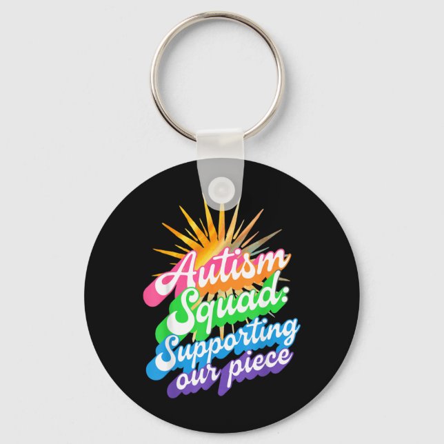 Autism Squad Awareness Rainbow Family Support Key Ring (Front)